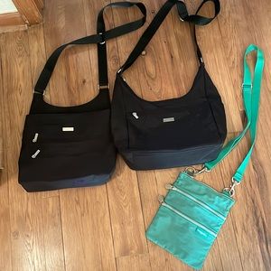 3 Baggalini bags (2 black one green)